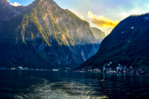 view of hallstatt austria from a boat on the lake